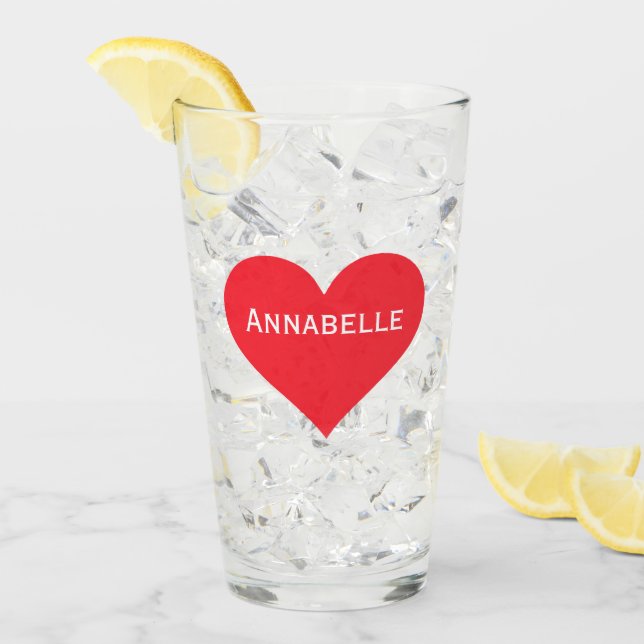 Verre Pint Glass mignon Rouge Nom du coeur Personnalisé (Devant glace)