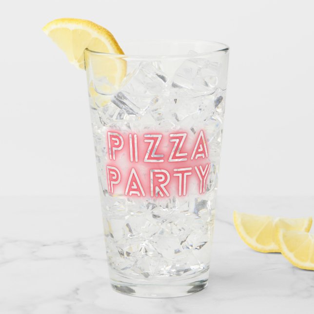 Verre Pizza Party Neon, effet Texte rose (Devant glace)