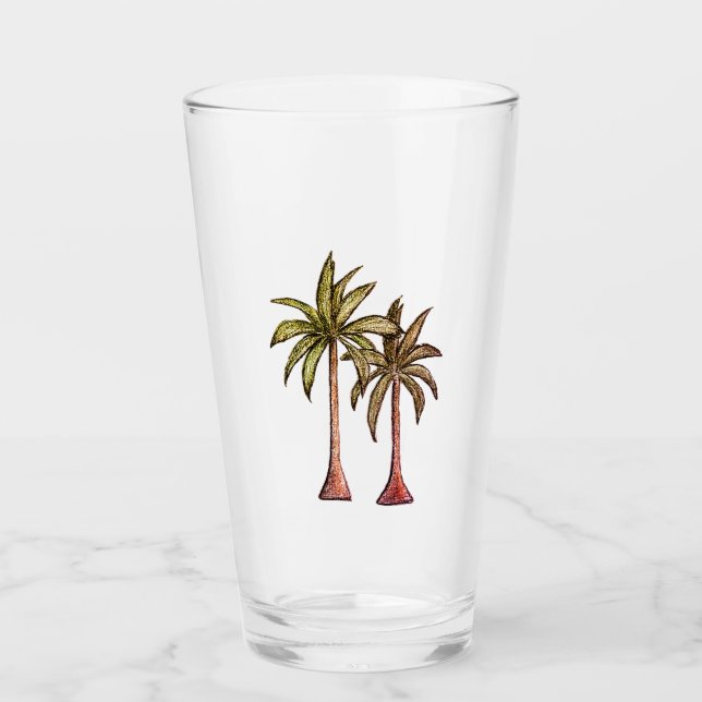 Verre Plage simple tropicale Palmiers Dessin été (Devant)
