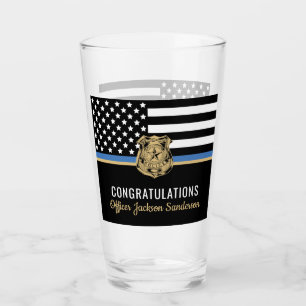 Verre Police Ligne bleue Drapeau Félicitations Retraite