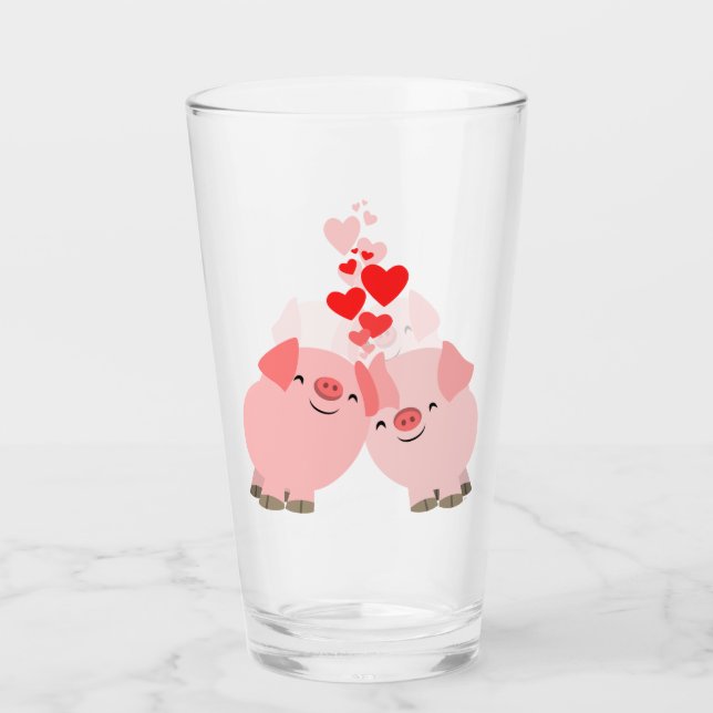 Verre Porcs mignons de bande dessinée dans l'amour (Devant)