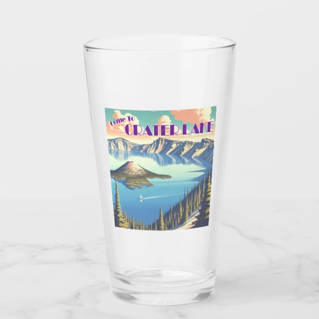 Verre Poster vintage du lac Crater (Devant)