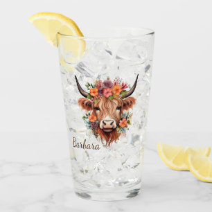 Verre Prénom personnalisé Fleurs de saumons de vache de 