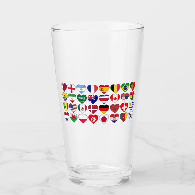 Verre Qatar Tournoi 32 Pays Drapeaux Coeurs (Devant)