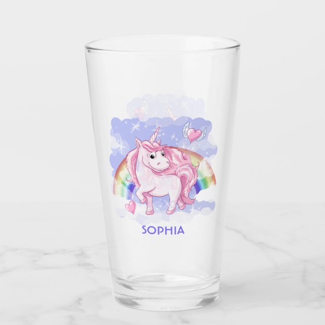 Verre Rainbow Unicorn Nom personnalisé (Devant)