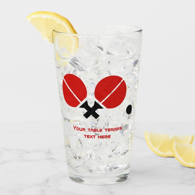 Verre Raquettes de ping-pong et boule en noir, rouge (Devant glace)