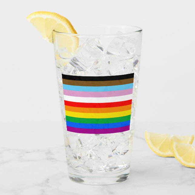 Verre Rayures du drapeau de progrès LGBTQ+ (Devant glace)