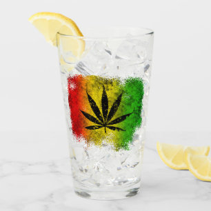 Verre Reggae jaune rouge Rasta Leaf Jamaïcain Grunge