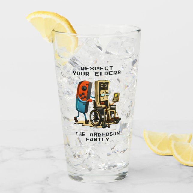 Verre Respect Your Elders Gaming Control Retro Funny (Devant glace)