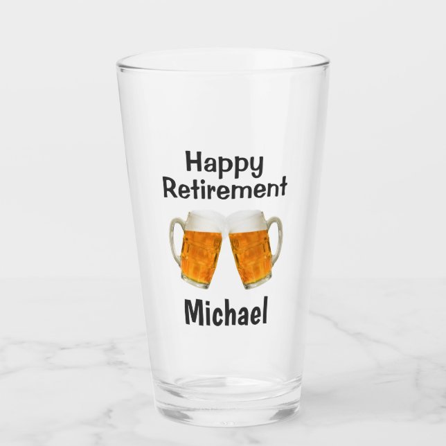 Verre Retraite GIft Happy Cheers Beer Nom personnalisé (Devant)