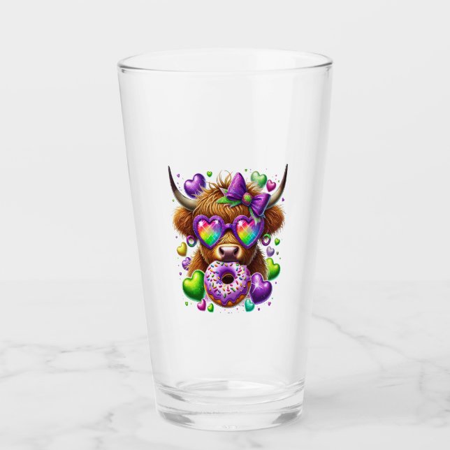 Verre Retro Mardi Gras Png, Highland Cow (Devant)