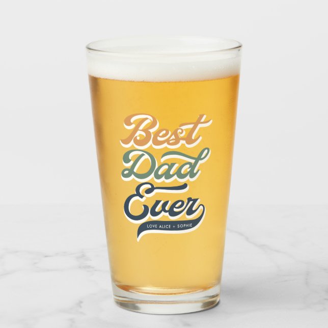 Verre Retro Meilleur Papa Jamais Fête des pères Nom des  (Devant (rempli))