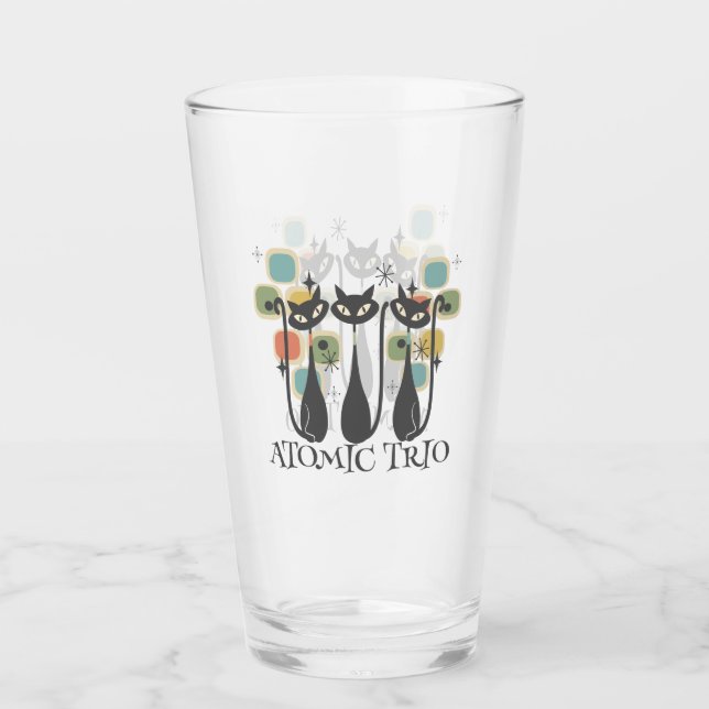 Verre Retro Mid Century Black Atomic Cats MCM (Devant)