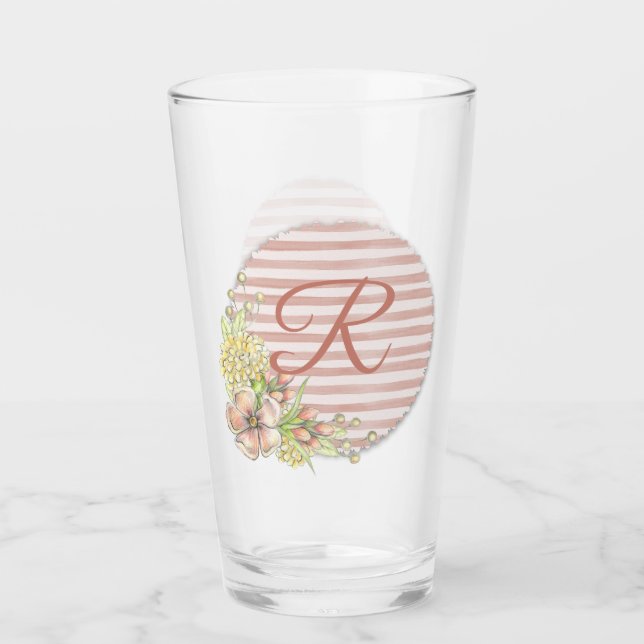 Verre Retro Rose Flore Design Monogramme Boire (Devant)