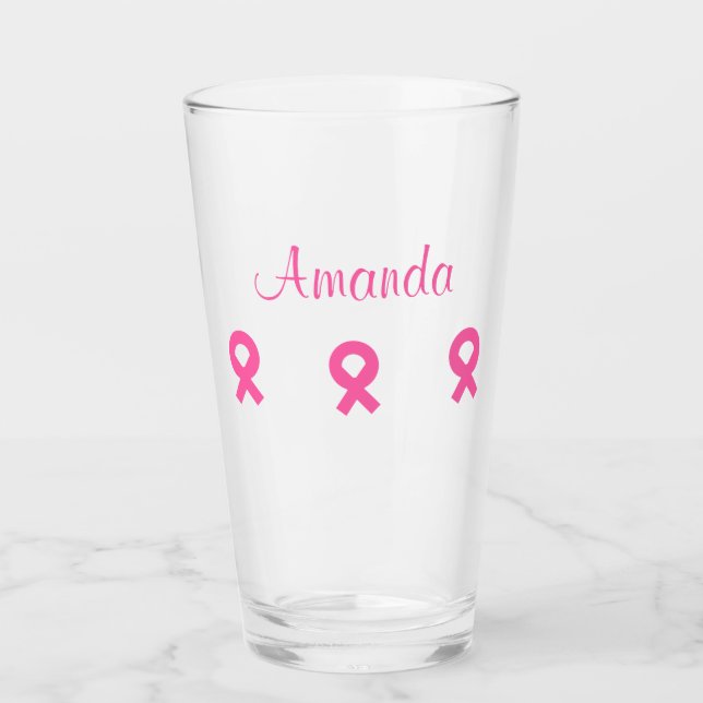 Verre Ribbon rose Cancer du sein (Nom) 4Amanda (Devant)