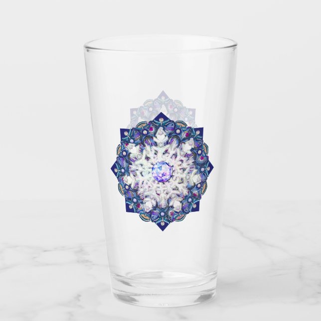 Verre Rosace bleue et flocon de neige (Devant)