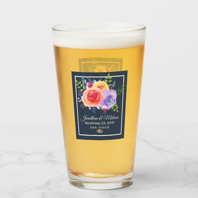 Verre Rose coloré aquarelle Mariage floral (Devant (rempli))