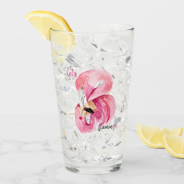 Verre Rose exotique moderne Flamant rose Aquarelle (Devant glace)