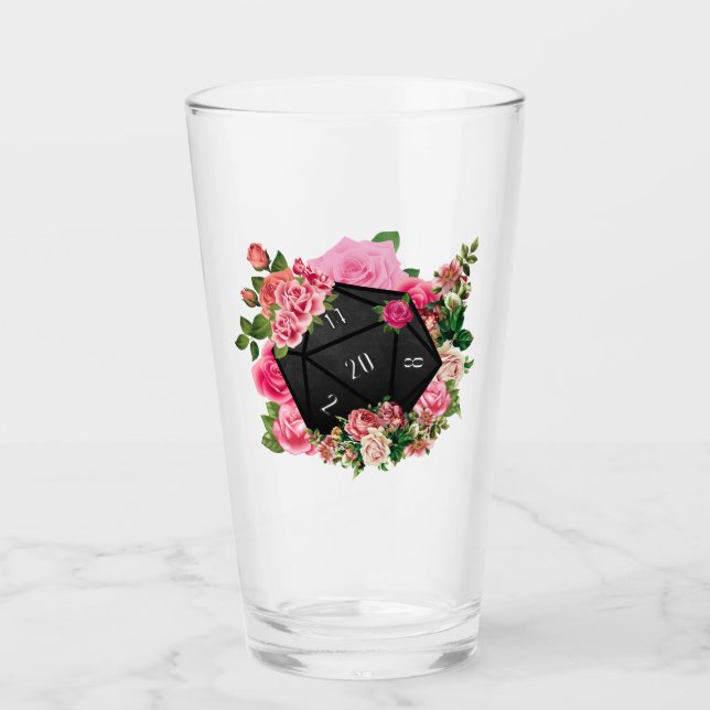 Verre Rose floral D20 Tabletop RPG Jeu Dice (Devant)