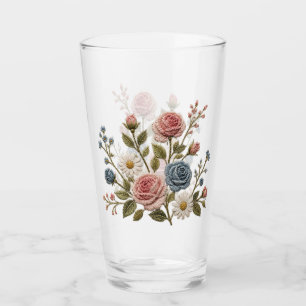 Verre Roses Brodées Blush & Bleu