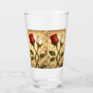 Verre Roses rouges et blanches entrelacées.