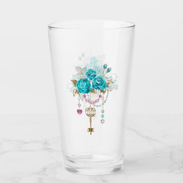 Verre Roses turquoise avec touches (Devant)