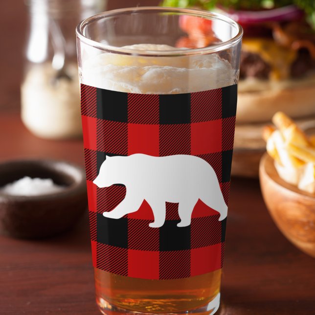 Verre Rouge Buffalo Plaid & Ours Blanc (Créateur téléchargé)