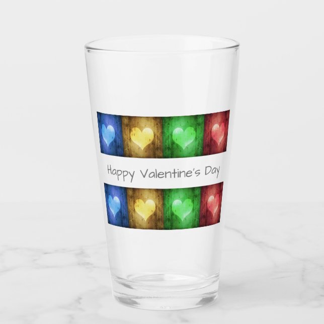 Verre Saint Valentin coloré Coeurs rustiques (Devant)