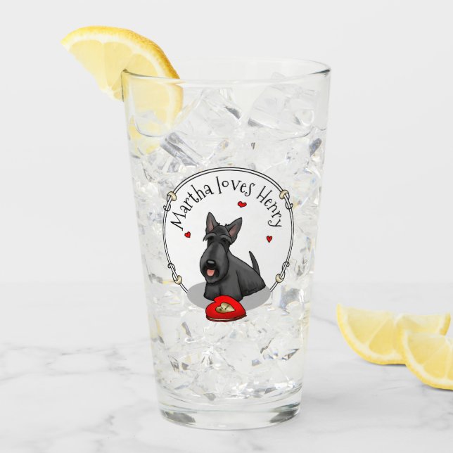Verre Saint-Valentin (rouge) Chien écossais (noir) migno (Devant glace)