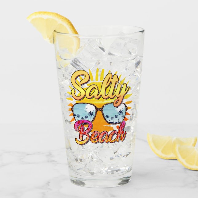 Verre Salty Beach | Soleil et palmier tropicaux (Devant glace)