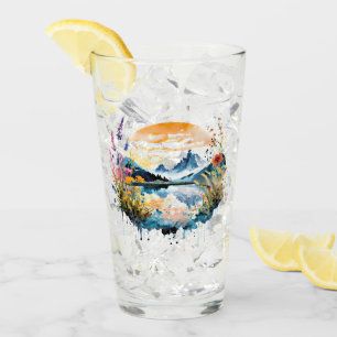 Verre Scène de montagne à l'aquarelle