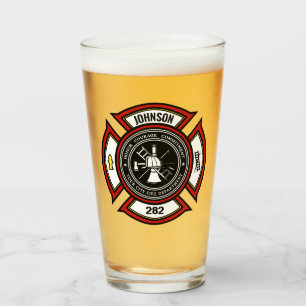 Verre Service d'incendie AJOUTER LE NOM Pompier Insigne 