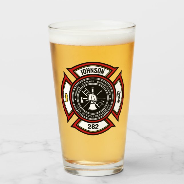 Verre Service d'incendie AJOUTER LE NOM Pompier Insigne  (Devant (rempli))