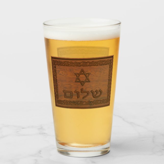 Verre Shalom en bois sculpté (Devant (rempli))