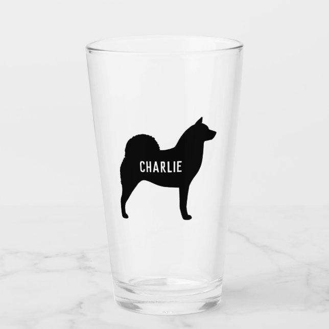Verre Silhouette de Spitz finlandais race de chien perso (Devant)