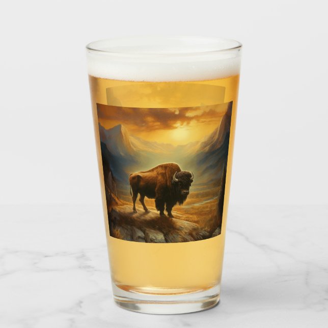 Verre Silhouette du coucher de soleil de bison de buffle (Devant (rempli))