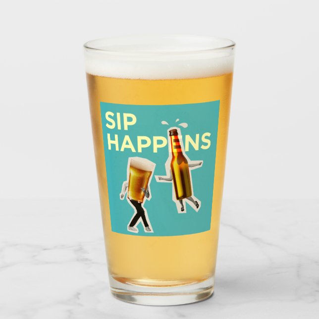 Verre "Sip Happens" quirky and light-hearted Beer Glass (Devant (rempli))