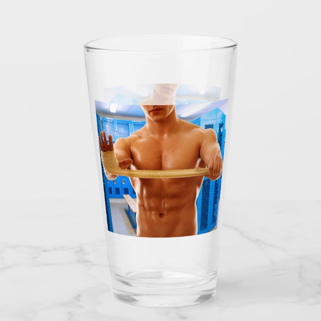 Verre SlipperyJoe homme musclé abs vestiaire pièce carre (Devant)
