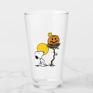 Verre Snoopy & Bois Nid Avec Jack O'Lantern