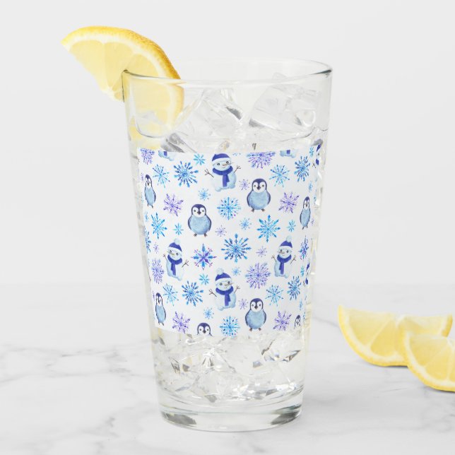Verre Snowflakes, Snowmen et Pingouins de Noël (Devant glace)