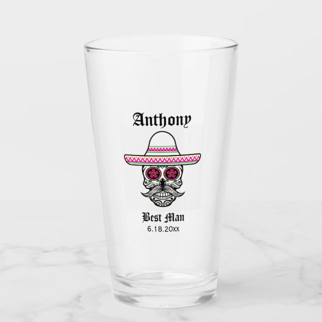 Verre Sombrero Sugar Skull| Meilleur Mariage cadeau de M (Devant)