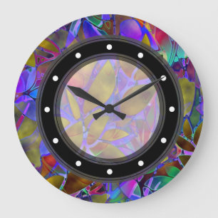 Verre souillé d'abrégé sur floral horloge mural