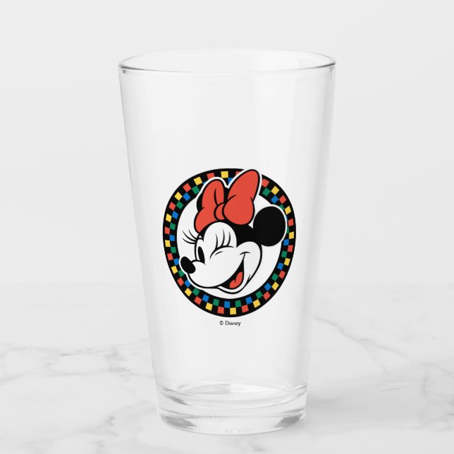 Verre Souris Minnie rétro classique À damiers couleur (Devant)