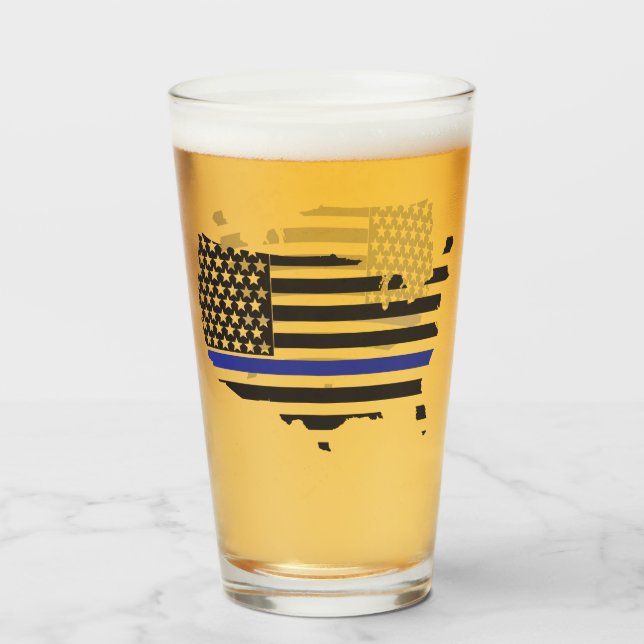 Verre Soutien à la police Thin Blue Line, drapeau améric (Devant (rempli))