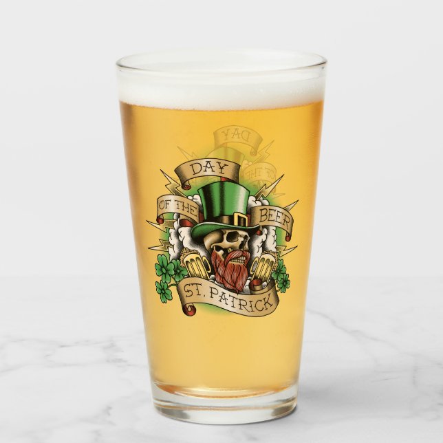 Verre St. Patrick, Jour de la Bière, Crâne, Leprechaun, (Devant (rempli))