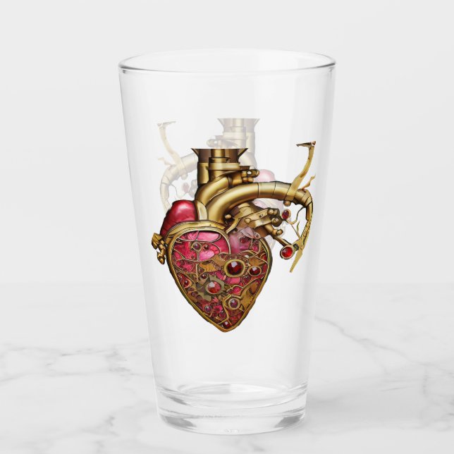 Verre Steampunk Heart Anatomical Rubies and Gears (Devant)