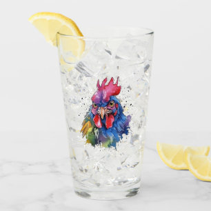 Verre Style d'aquarelle de poulet du coq du pays