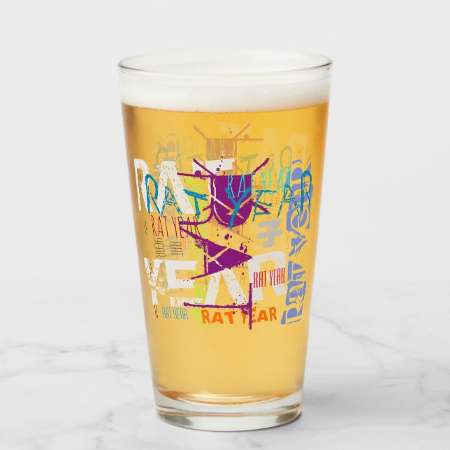 Verre Style Graffiti Rat chinois Année Zodiac Bière verr (Devant (rempli))