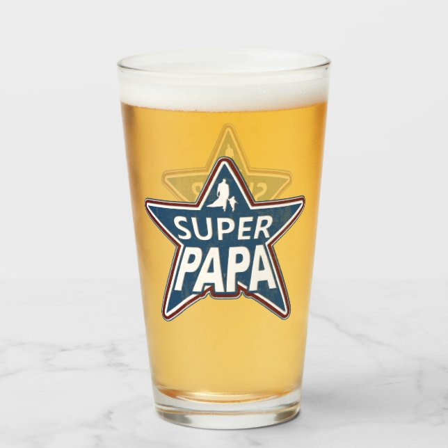 Verre Super Papa Rouge Blanc et Bleu (Dos (rempli))