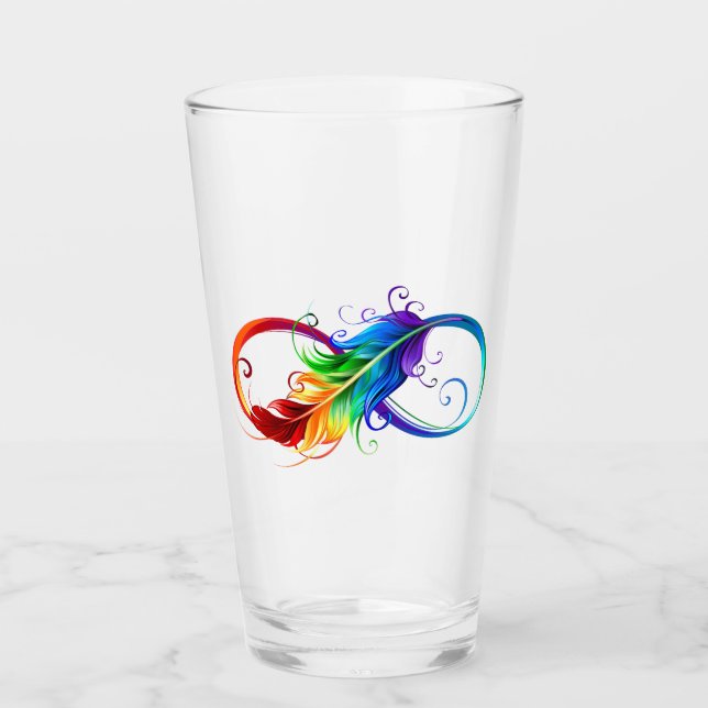 Verre Symbole d'infini avec plume arc-en-ciel (Devant)